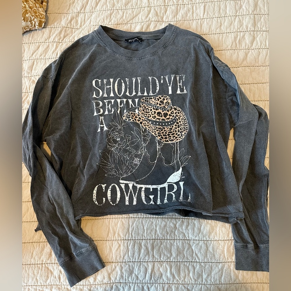 Cropped long sleeve cowgirl T shirt